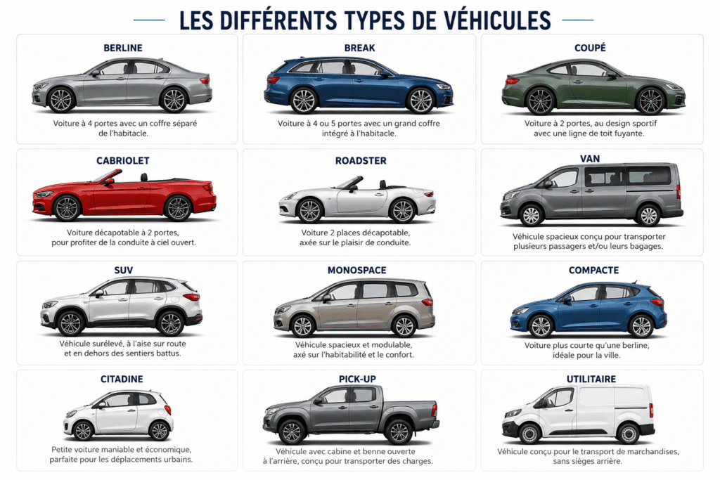 Les différents types de véhicules.